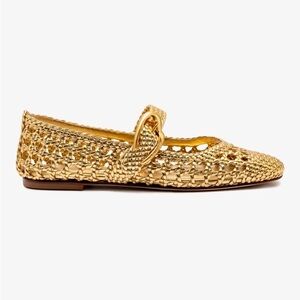 Larroude Verona Macrame Ballet Flat In Gold Metallic Leather- size 11